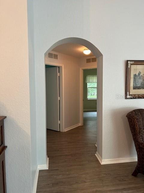 hall with dark wood-type flooring