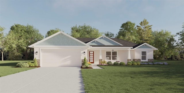 view of front of house featuring a garage and a front lawn