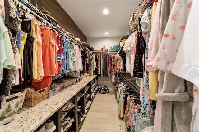 spacious closet featuring light hardwood / wood-style flooring