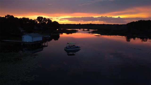 property view of water featuring a boat dock