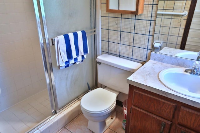 18001 SE Hawthorne Rd, Hawthorne, FL 32640 - bathroom featuring vanity, tile patterned flooring, a shower stall, and toilet