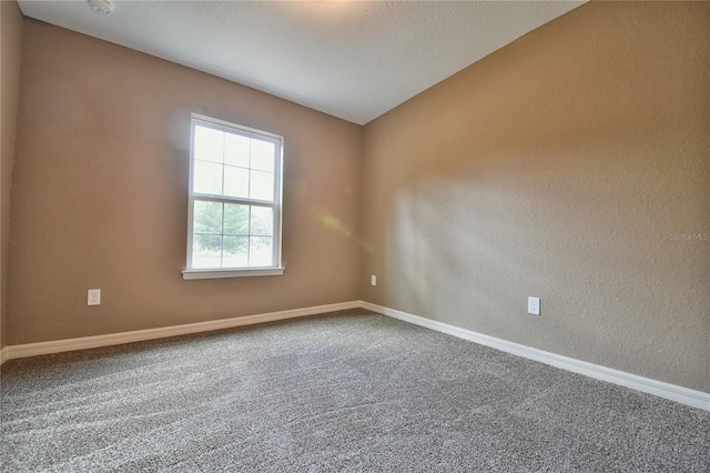 spare room featuring lofted ceiling and carpet floors