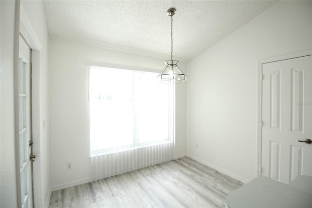 spare room with light hardwood / wood-style floors and a textured ceiling