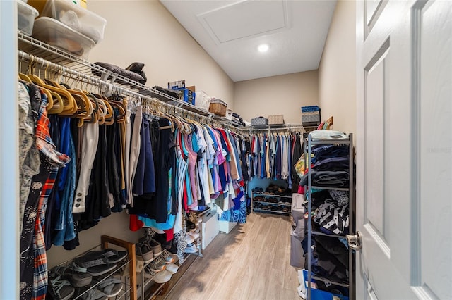 walk in closet featuring wood-type flooring