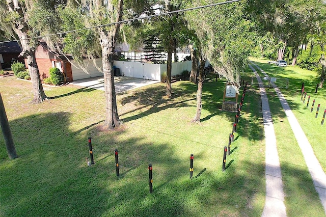 view of yard with a garage