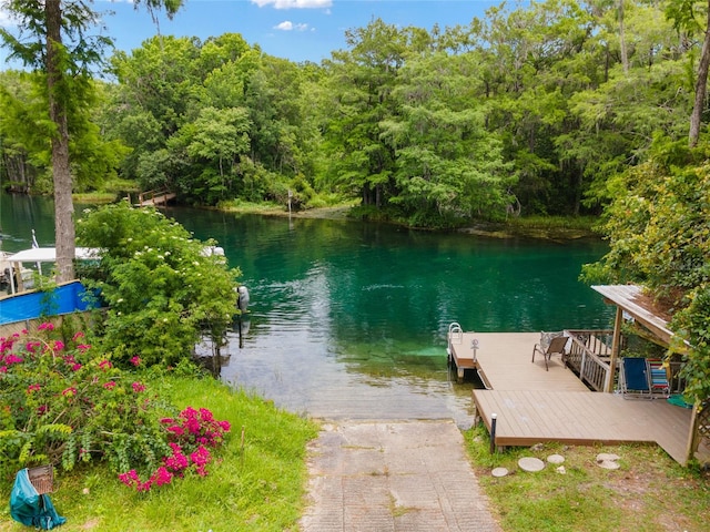 view of dock with a water view