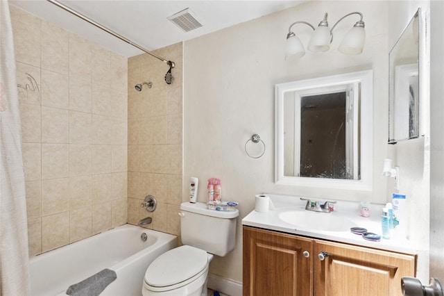 full bathroom featuring shower / tub combo, vanity, and toilet