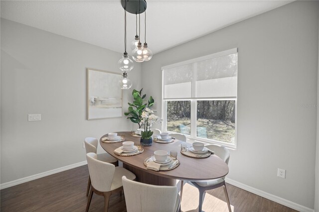 dining area featuring dark wood-type flooring