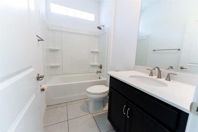 full bathroom featuring vanity, shower / bathing tub combination, toilet, and tile patterned floors