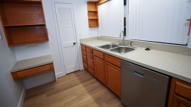 kitchen featuring dishwasher, light hardwood / wood-style flooring, and sink