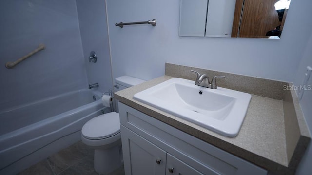 full bathroom featuring tile patterned flooring, vanity, tub / shower combination, and toilet