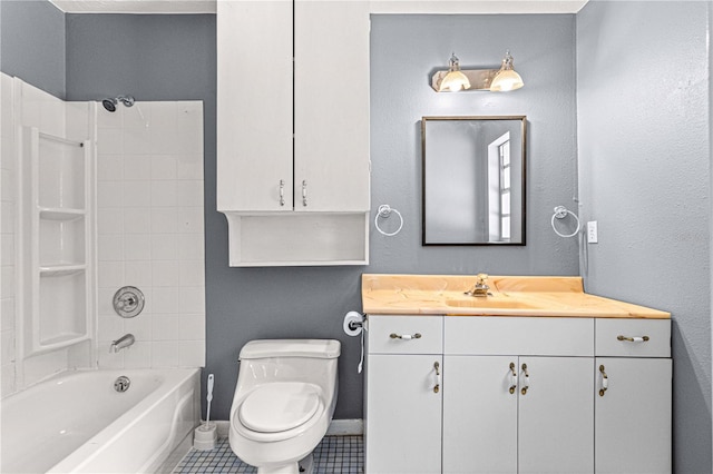 full bathroom featuring tile patterned floors, vanity, toilet, and shower / bathing tub combination