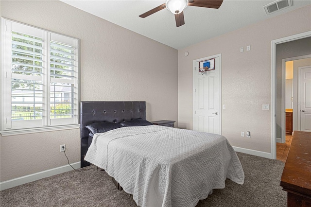 bedroom with carpet and ceiling fan