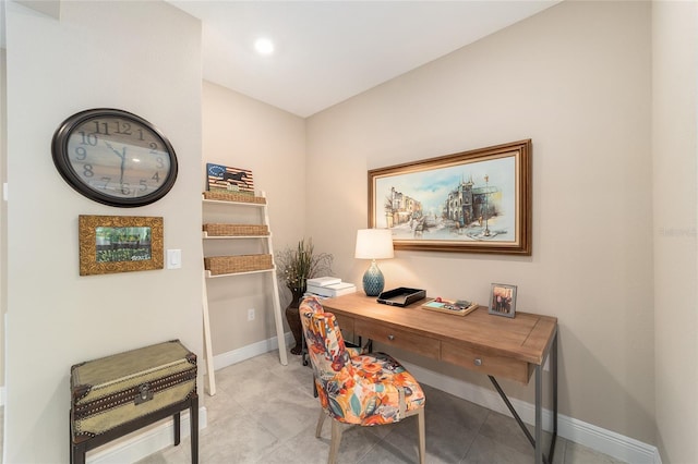 home office featuring light tile patterned floors