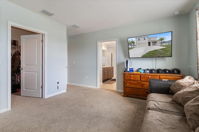 living room featuring light colored carpet