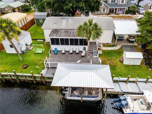 aerial view featuring a water view