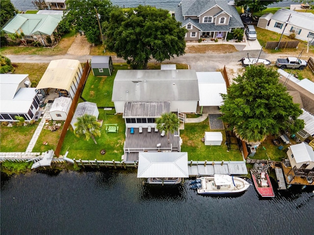 bird's eye view featuring a water view