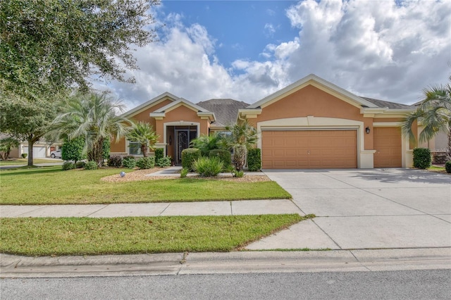 view of front of home featuring a front lawn and a garage