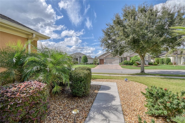 view of yard featuring a garage