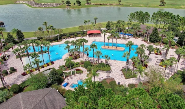 aerial view with a water view