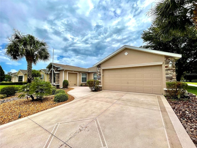 single story home with a garage