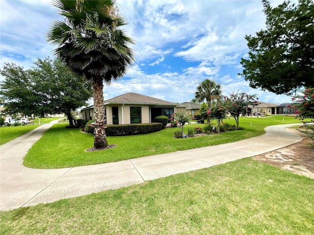 ranch-style house with a front lawn