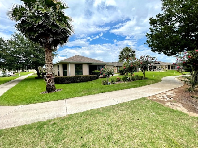 single story home featuring a front lawn