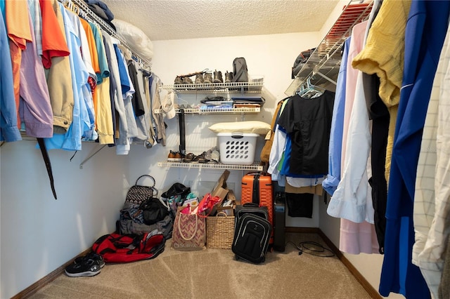 walk in closet with carpet