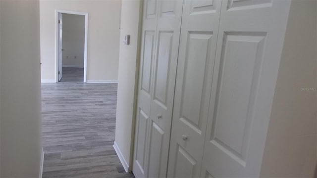 hallway with hardwood / wood-style flooring