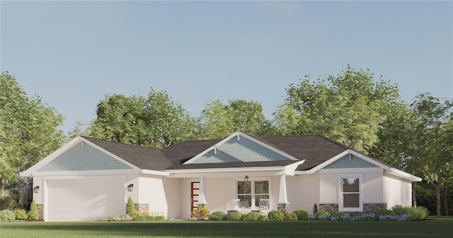 TBD Bay Dr, Ocklawaha, FL 32179 - craftsman house with stone siding, an attached garage, a front lawn, and stucco siding