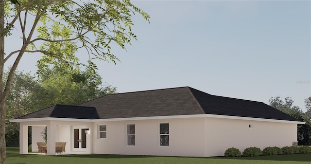 TBD Bay Dr, Ocklawaha, FL 32179 - exterior space featuring french doors, stucco siding, roof with shingles, and a lawn