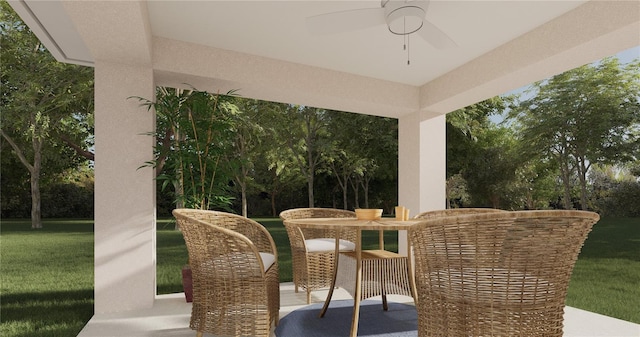 view of patio featuring ceiling fan