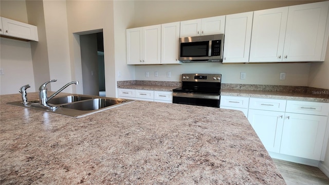 kitchen featuring sink, white cabinets, wood-type flooring, and stainless steel appliances