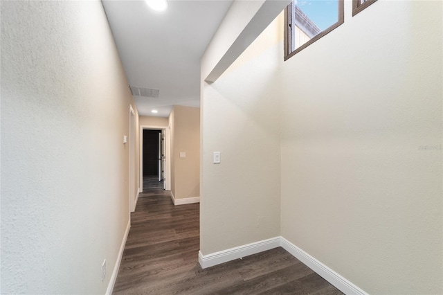 hallway featuring dark hardwood / wood-style flooring