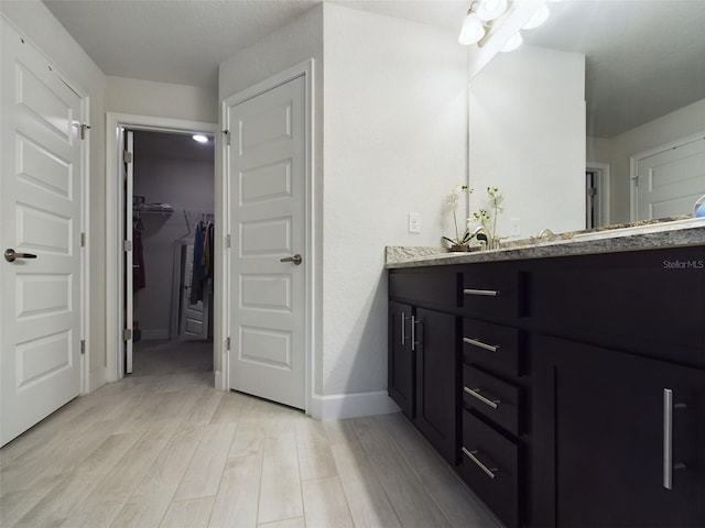 bathroom with hardwood / wood-style flooring and vanity