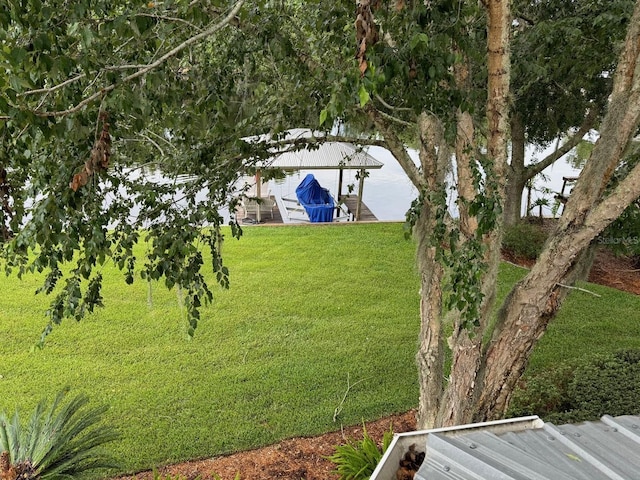 view of yard with a water view