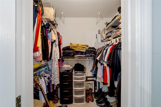 walk in closet featuring carpet flooring