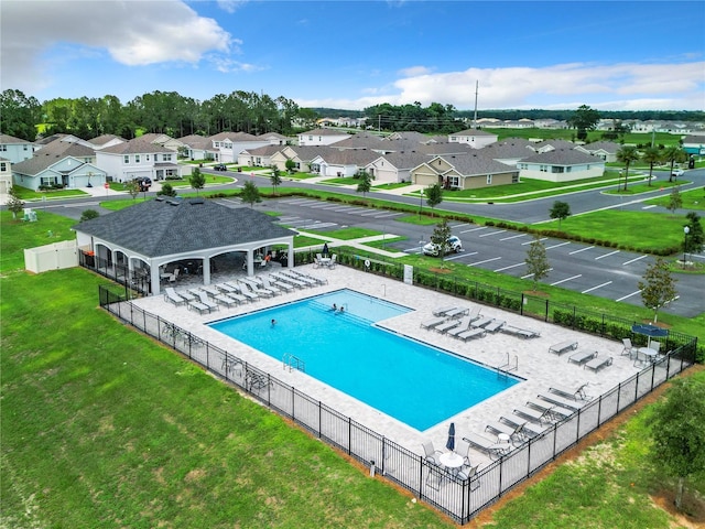 view of swimming pool with a gazebo, a lawn, and a patio