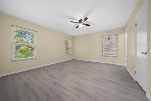 unfurnished room with ceiling fan and light hardwood / wood-style floors