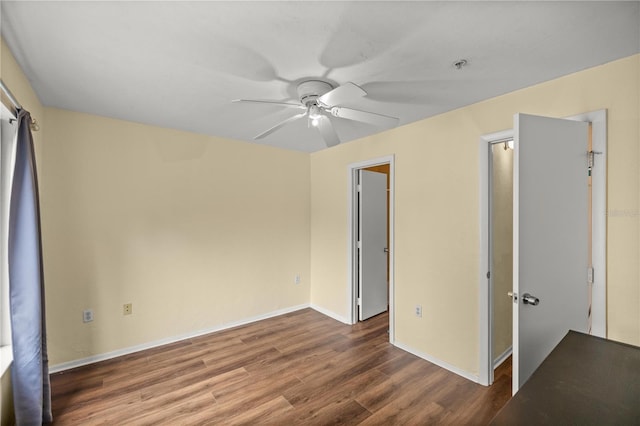 unfurnished bedroom with hardwood / wood-style flooring and ceiling fan