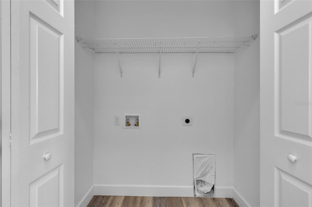 laundry room featuring hardwood / wood-style floors, electric dryer hookup, and hookup for a washing machine