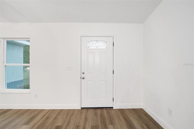 entryway with hardwood / wood-style floors