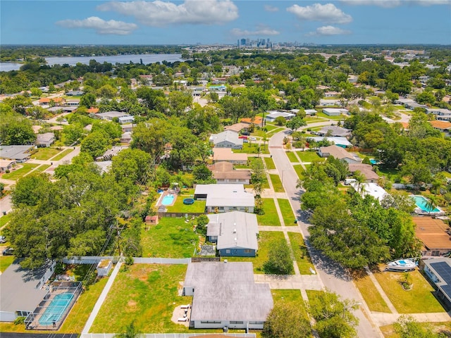 aerial view with a water view and a residential view