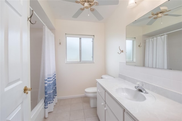 2260 NW 51st Ter, Ocala, FL 34482 - full bathroom with ceiling fan, vanity, tasteful backsplash, and toilet