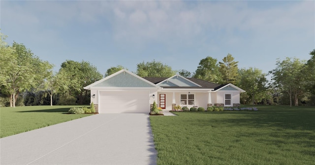 view of front of home featuring a garage and a front lawn