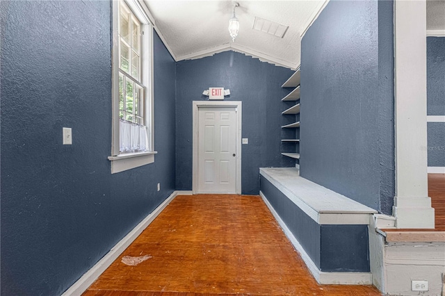 interior space with lofted ceiling and hardwood / wood-style floors