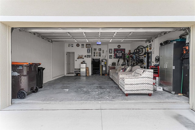 garage featuring water heater