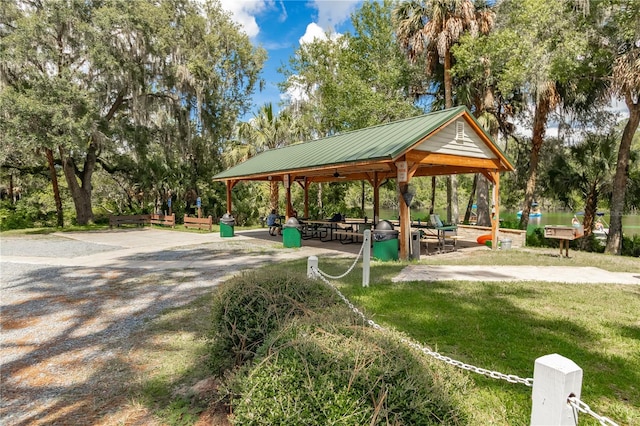 view of community featuring a gazebo and a yard