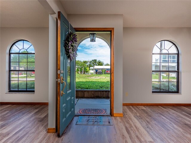 entrance foyer featuring light wood-type flooring