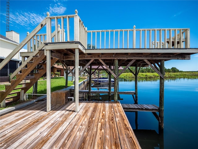 dock area featuring a water view